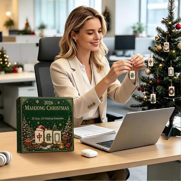 Mahjong-tema jule-nedtællingskalender, 2D flad 24-dages julekalender til julepynt