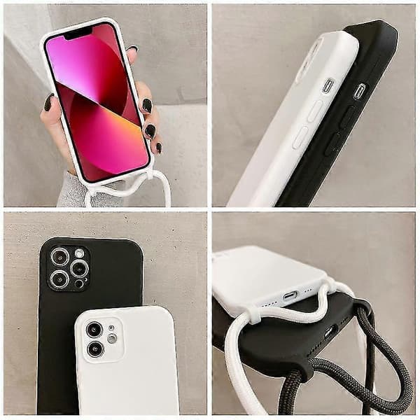 För Iphone 13 Crossbody Lanyard Liquid Silicone Case (sandrosa)