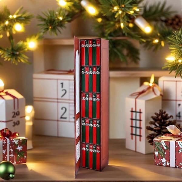 Julebog-pynt julekalender 2026, lille bogreol miniature bibliotek julepynt