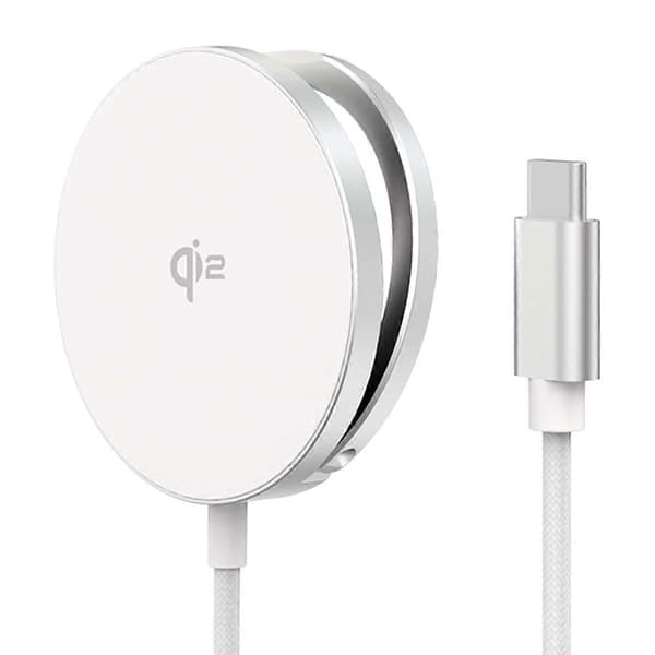 15W Qi2 MagSafe magnetisk trådløs lader Uttrekkbar + USB-C-lader, hvit