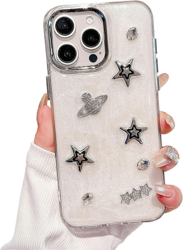 Designet til iPhone Cover, 3D Diamant Sløjfe Stjerne Blødt Telefoncover (Stjerne, til iPhone 16 Pro Max)