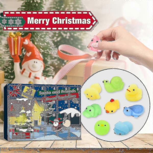 Jule-adventskalender til børn med 24 forskellige søde Mochi-dyr, squishy legetøj til nedtælling