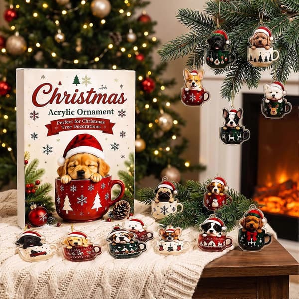 Pingvin-adventskalender til jul, 24-delt sett med akrylpynt med vinterdyr