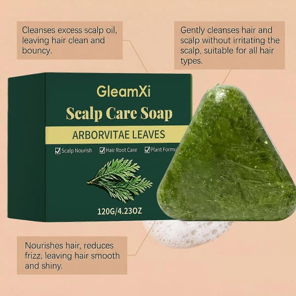 Scalp Revival Bar, 120g Solid Shampoo Bar med Thuja Blade, Skånsom Hovedbundsrensende Sæbe, Krusreducerende Hårplejebar
