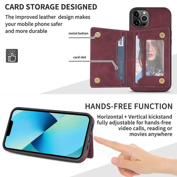 Linjakorttikotelo iPhone 13 Pro Maxille, viininpunainen