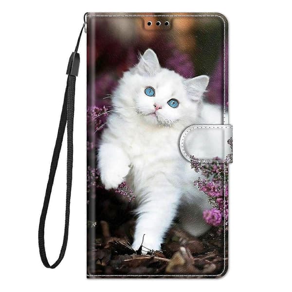 Kompatibel med cover Iphone 13 Pro Max Case Flip Pattern Magnetic Etui - Cat Blanc