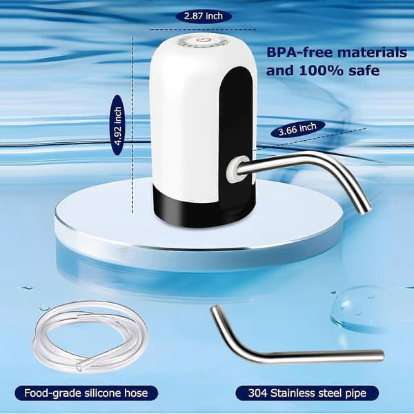 Vattenpump för 5-gallonsflaska, Vattenflaskdispenser, USB-laddningsbar vattenflaskpump, Bärbar vattendispenserpump för camping