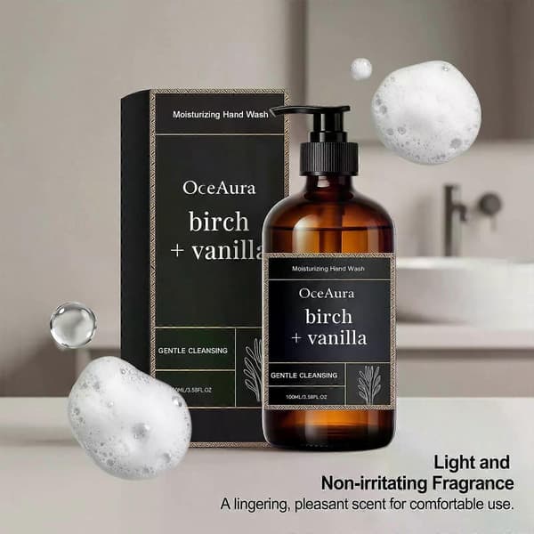Birch + Vanilla Moisturizing Hand Soap - Gentle Cleansing Liquid Hand Soap with Natural Extracts, 100 ml/3.38 fl oz
