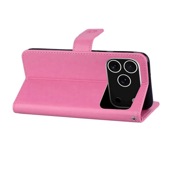 Fodral för iPhone 17 Pro Uggla Blomma Präglat Läderfodral Plånbok med Rem - Ros