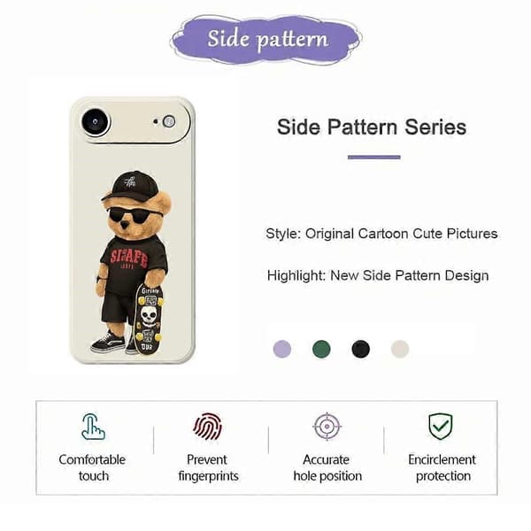 Kompatibel med iPhone 17 Air Case Cool Bear Pattern Utskrift Rett Kant TPU Telefon Bakdeksel