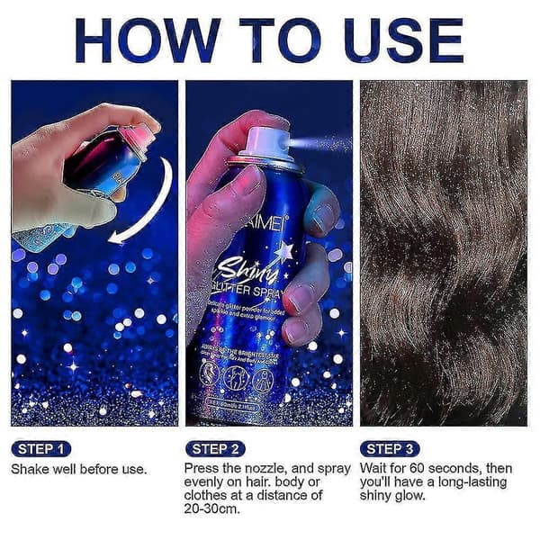 Skinnende Glitterspray 60ml - Hurtigtørrende Krops-, Hår-, Tøjglimmerspray