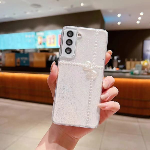 (Ny) För Samsung Galaxy S20+ Pearl Bow Glitter Epoxy TPU Phone Case