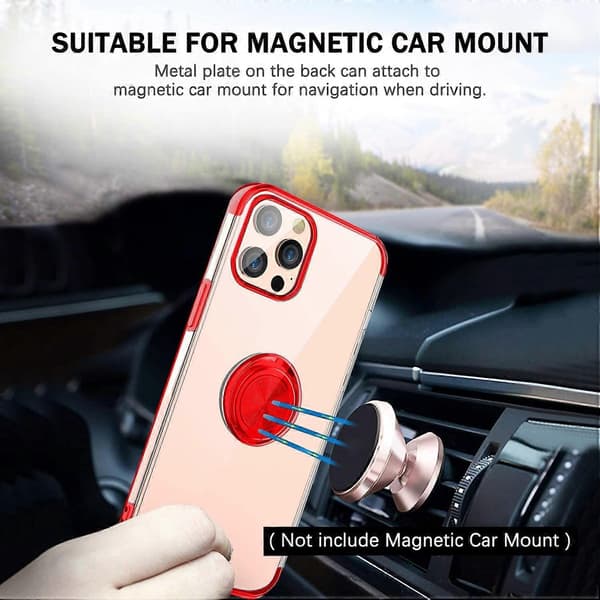 Gennemsigtigt etui med fingerringholderdesign til iPhone 13-serien (iPhone 13 Pro Max-rød)