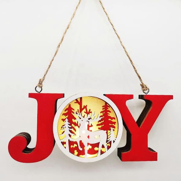 Julglädje/Hem Träbokstavsskylt O LED-belyst Joy/Home Dekorationsskylt