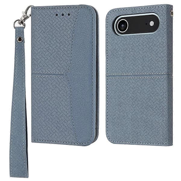 Fodral för iPhone 17 Air med vävd textur i PU-läder, plånboksfodral med handledsrem