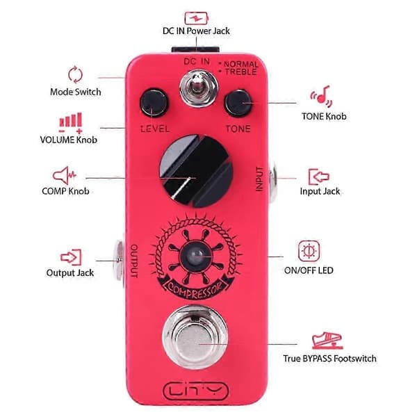 Minikompressor-effektpedal for elektrisk gitar - 2 moduser, ren analog, ekte bypass