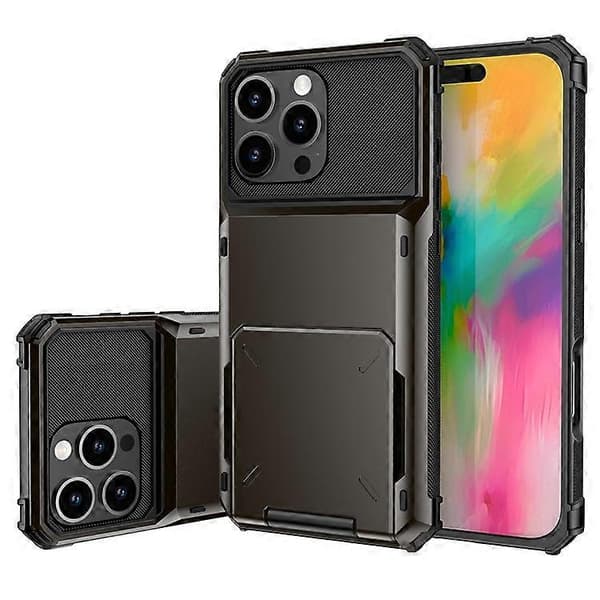 Kompatibel med iPhone 16 Pro Max telefondeksel PC+TPU dobbeltlags bakdeksel med kortholder