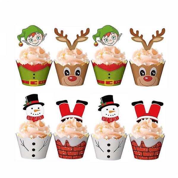 24 stk. julepynt juletop-pynt til kake julecupcake-former julecupcake-pynt julekake-former