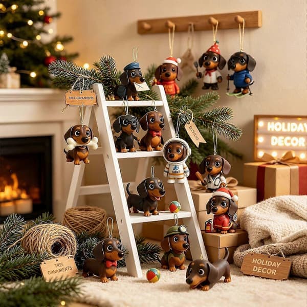 Julepynt adventskalender blindboks, 24-dagers nedtelling med 2D-akrylpynt av brannhund