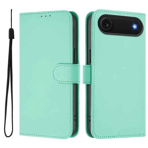 Til iPhone 17 Air-deksel ensfarget lommebok i skinn med stropp