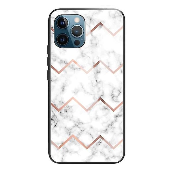 För Iphone 13 Pro marmorhärdat glas bakstycke tpu border case (hcbl-9)