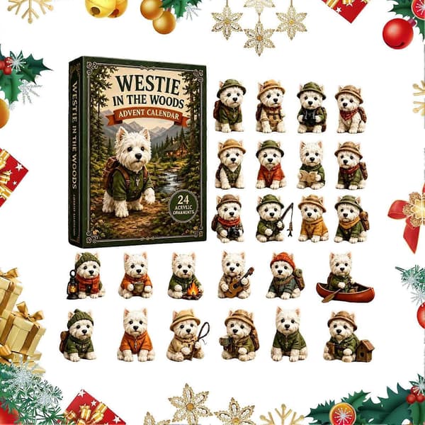 Westie-julekalender – 24-dagers nedtelling med hundefigurer – til juletrepynt