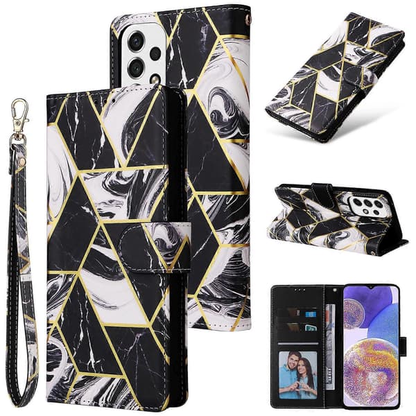 För Samsung Galaxy A23 Marmor Bronzing Stitching Läder Telefonfodral
