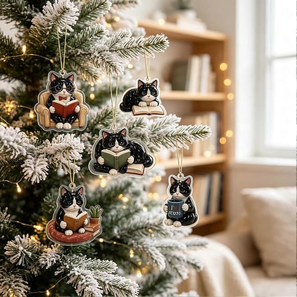 24-dagers julekalender 2026 - 2D akrylpynt med lesende katter