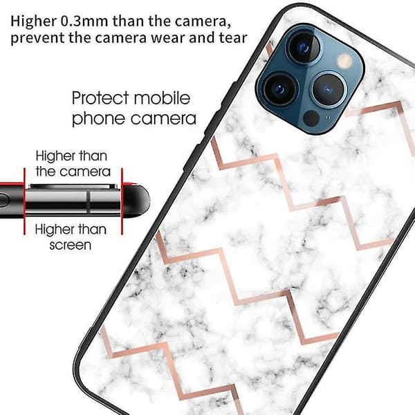 För Iphone 13 Pro marmorhärdat glas bakstycke tpu border case (hcbl-9)