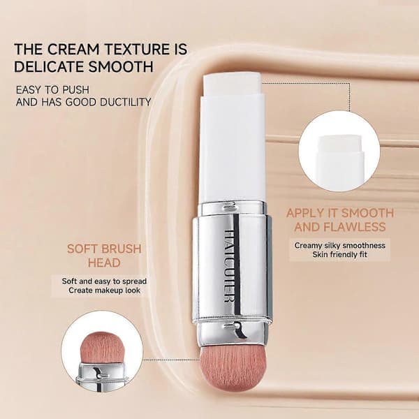 Color Changing Foundation Stick, Double-Sided Full Coverage Foundation with Ultra-Fine Brush, Creates a Lightweight, Long-Lasting and Charming Ma