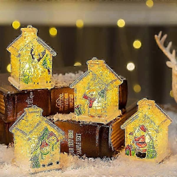 Julepynt juletrepynt lite hus lysende julehus små julegaver