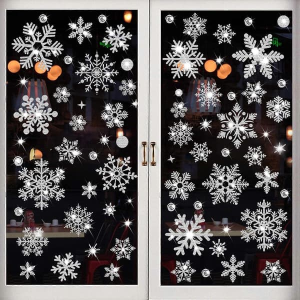 Glitter-snøfnugg vindusdekor, 147 stk. sølvglitrende julevindusdekorasjoner for hjem og julefest (Glitter-snøfnugg)