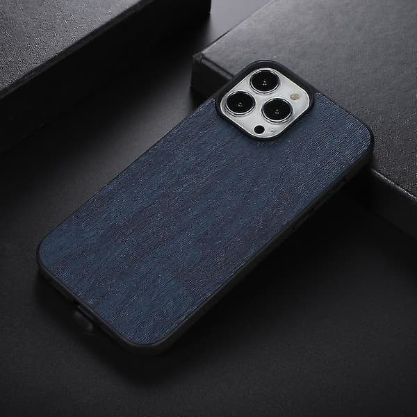 Til iPhone 13 Pro Max telefoncover i PU-læder med træstruktur (sort)