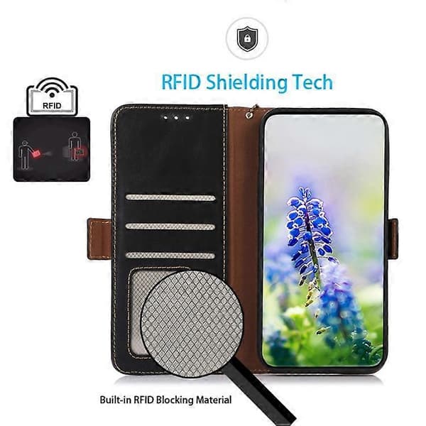 Kompatibel med iPhone 17 Air Case RFID Äkta Koläder Plånboksfodral
