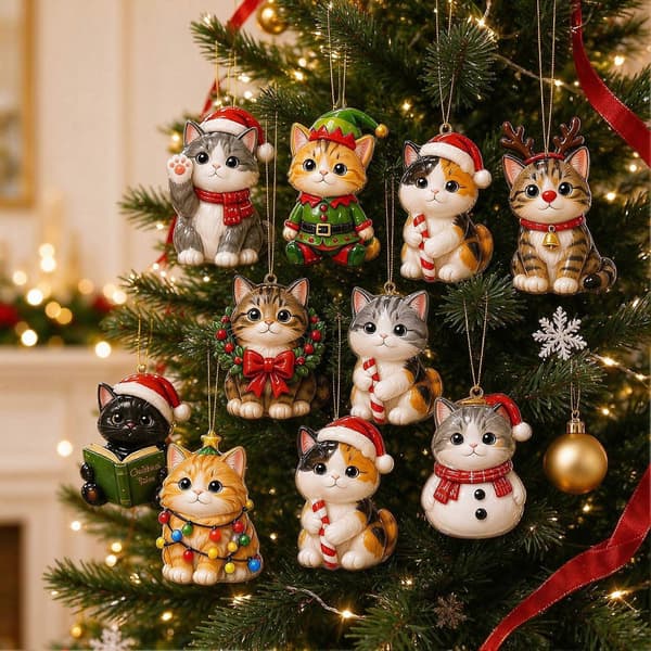 Jule-julekalender til kat og hund - 24 stk. 2D-akrylpyntesæt til juletræet