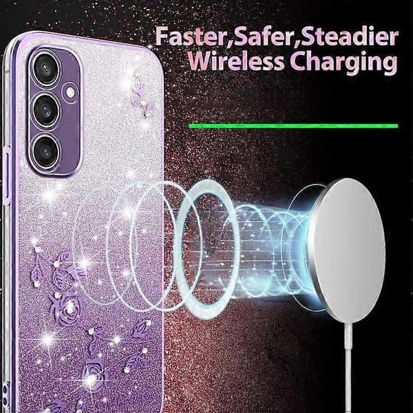 Til Samsung Galaxy S24+ 5G Gradient Glitter Blomst All-inclusive Telefoncover