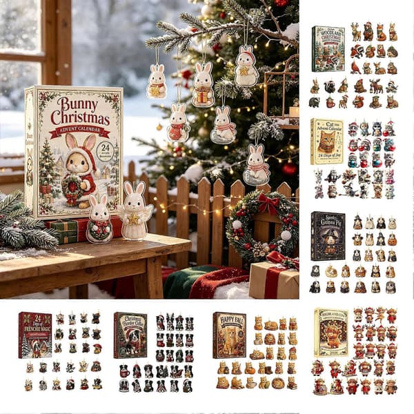 24-dages jule-adventskalender 2026 - 2D akryl-læsekatte-pynt