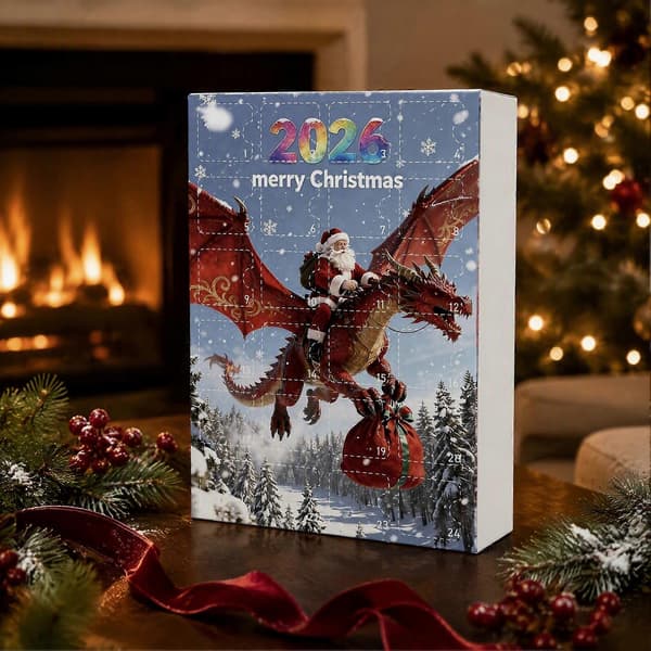 Drage-julekalender, 24 stk. akryl 2D-pyntsæt med jule-drage