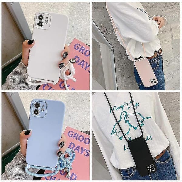 För Iphone 13 Crossbody Lanyard Liquid Silicone Case (sandrosa)