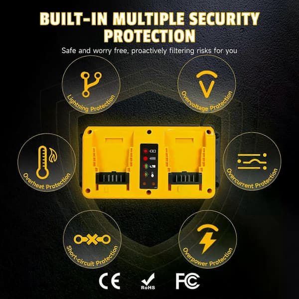 90W batterilader erstatning for Dewalt 18V 20V litiumbatteri oppladbart DCB207 DCB206 DCB204 DCB203 rask dobbel lader