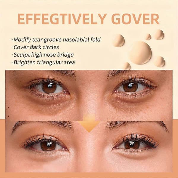Fuld dækning concealer og lysner til under øjnene - Langvarig, korrigerende creme til mørke rande og urenheder - Highlighter og foundation i ét