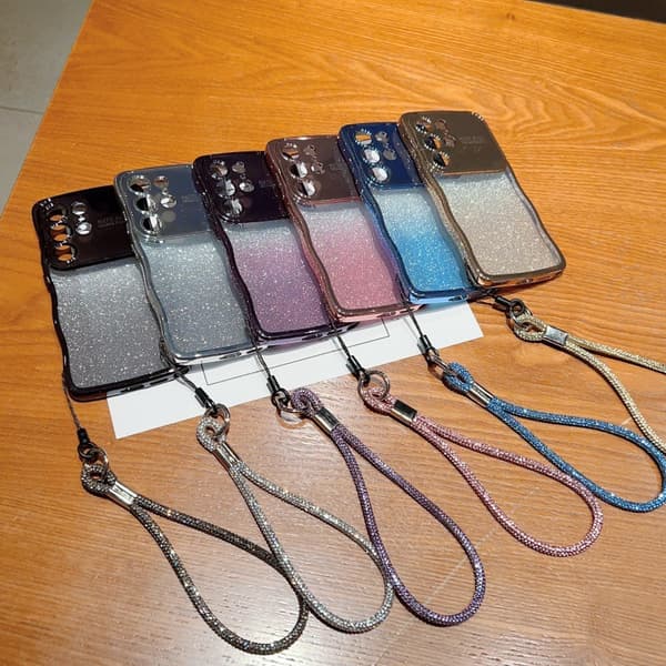 Etui til smarttelefon med stropp, galvanisering, TPU-telefondeksel, kjærlighetshjerte, gradientglitter