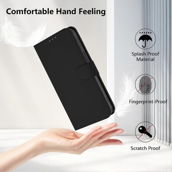 Compatible for iPhone 17 Air Case Solid Color Wallet Leather Phone Cover With Strap