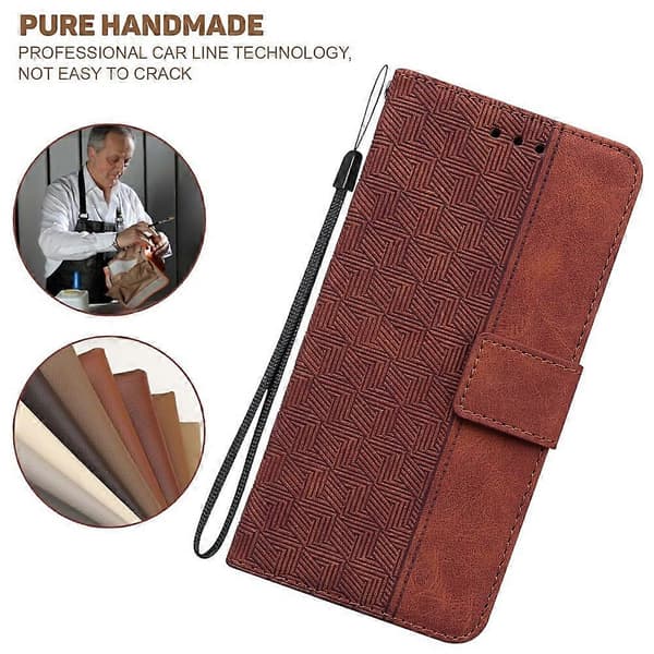 Compatible For iPhone 17 Air Case Geometry Pattern Leather Wallet Phone Cover With Wrist Strap