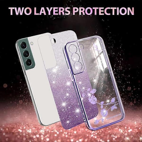 För Samsung Galaxy S22 5G Gradient Glitter Flower All-inclusive Phone Case