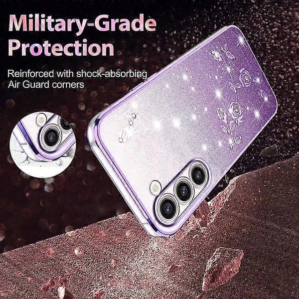 För Samsung Galaxy S23+ 5G Gradient Glitter Flower All-inclusive Phone Case
