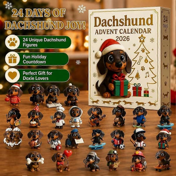 2026 3D Dachshund julekalender festlig nedtelling dekorasjon