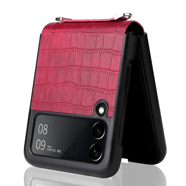 För Samsung Galaxy Z Flip3 5G Siamesisk Bambu Textur Telefonfodral med Snodd