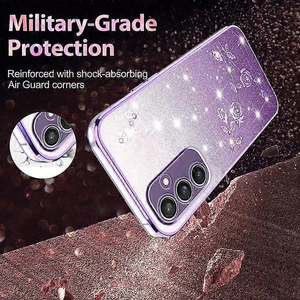 Til Samsung Galaxy S24+ 5G Gradient Glitter Blomst Alt-inkluderende Telefondeksel