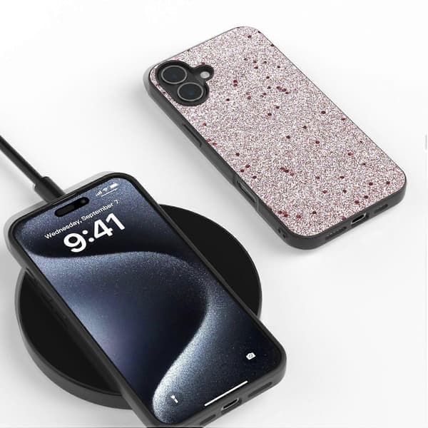 Glitter PU-telefondeksel til iPhone 16